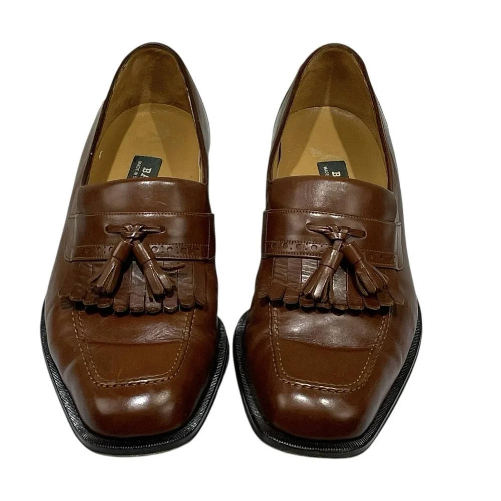 Bally Brown Leather Tassel Dress Loafers Mens 8 Preppy Designer Quiet Luxury